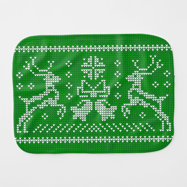 Ugly sweater jingle bells Christmas deers green Baby Burp Cloth (Front Horizontal)