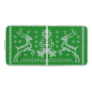 Ugly sweater jingle bells Christmas deers green Beer Pong Table