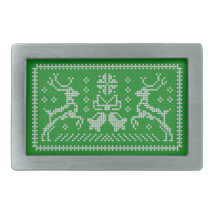 Ugly sweater jingle bells Christmas deers green  Belt Buckle