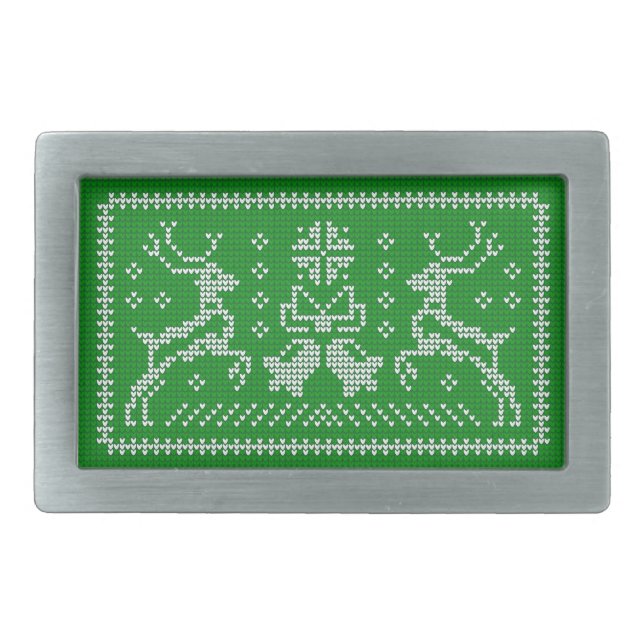 Ugly sweater jingle bells Christmas deers green  Belt Buckle (Front)