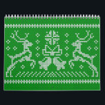 Ugly sweater jingle bells Christmas deers green Calendar<br><div class="desc">Green knitting pattern in ugly sweater style with jingle bells and Christmas reindeers</div>