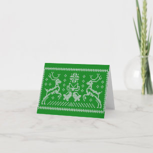 Ugly sweater jingle bells Christmas deers green Card