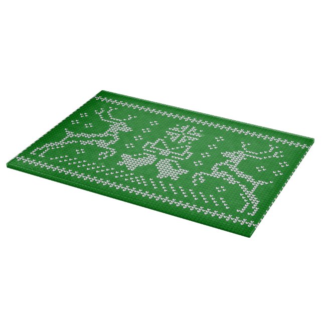 Ugly sweater jingle bells Christmas deers green  Cutting Board (Corner)