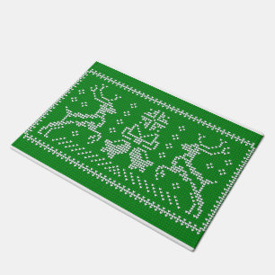 Ugly sweater jingle bells Christmas deers green  Doormat