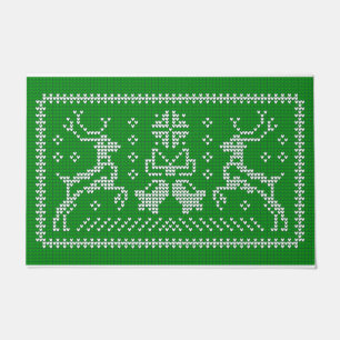 Ugly sweater jingle bells Christmas deers green  Doormat