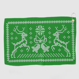 Ugly sweater jingle bells Christmas deers green  Golf Towel