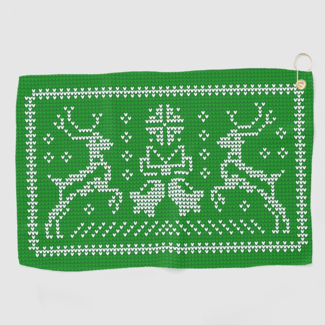Ugly sweater jingle bells Christmas deers green  Golf Towel (Horizontal)