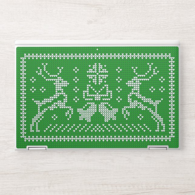 Ugly sweater jingle bells Christmas deers green   HP Laptop Skin (Front)