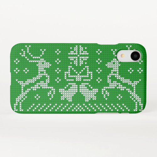 Ugly sweater jingle bells Christmas deers green  iPhone XR Case