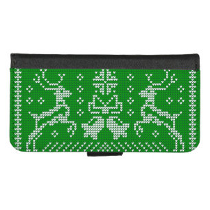 Ugly sweater jingle bells Christmas deers green iPhone 8/7 Wallet Case