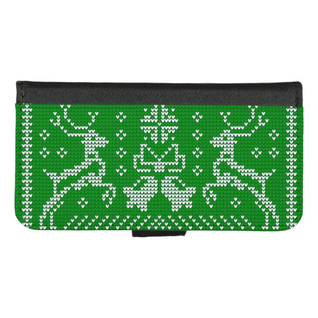 Ugly sweater jingle bells Christmas deers green   iPhone Wallet Case (Front (Horizontal))