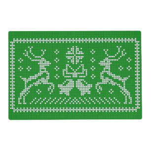 Ugly sweater jingle bells Christmas deers green P Placemat