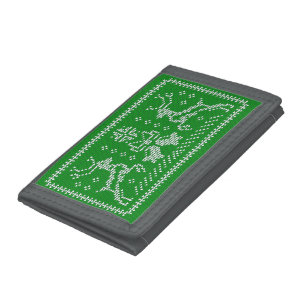 Ugly sweater jingle bells Christmas deers green Trifold Wallet