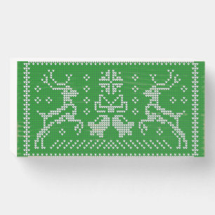 Ugly sweater jingle bells Christmas deers green Wooden Box Sign