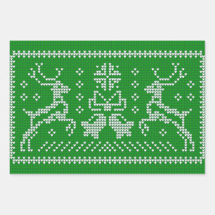 Ugly sweater jingle bells Christmas deers green Wrapping Paper Sheets