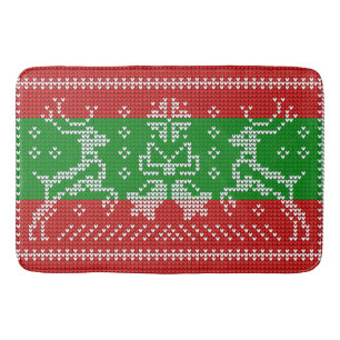 Ugly sweater jingle bells Xmas reindeers crochet Bath Mat