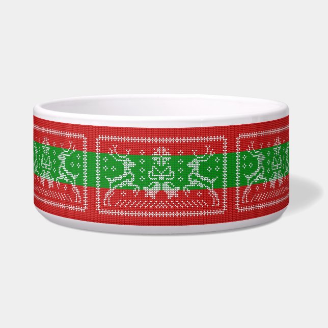 Ugly sweater jingle bells Xmas reindeers crochet Bowl (Front)
