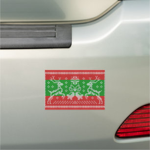 Ugly sweater jingle bells Xmas reindeers crochet Car Magnet