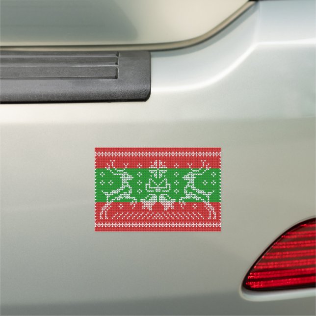 Ugly sweater jingle bells Xmas reindeers crochet Car Magnet (In Situ)