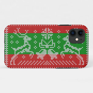 Ugly sweater jingle bells Xmas reindeers crochet iPhone 11 Case