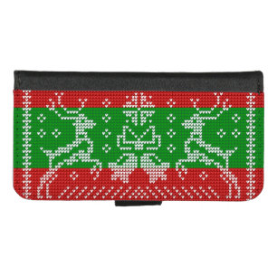 Ugly sweater jingle bells Xmas reindeers crochet iPhone 8/7 Wallet Case