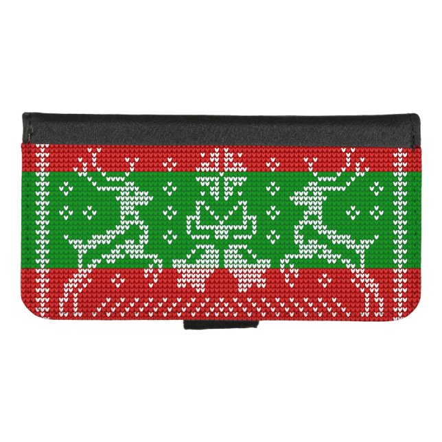 Ugly sweater jingle bells Xmas reindeers crochet iPhone Wallet Case (Front (Horizontal))