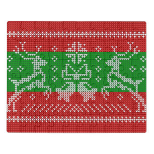 Ugly sweater jingle bells Xmas reindeers crochet Jigsaw Puzzle