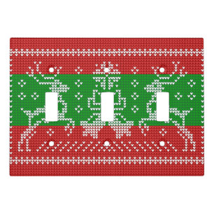 Ugly sweater jingle bells Xmas reindeers crochet Light Switch Cover