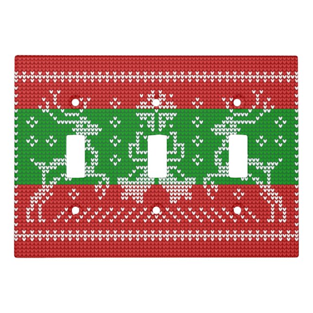 Ugly sweater jingle bells Xmas reindeers crochet Light Switch Cover (Front)