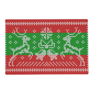 Ugly sweater jingle bells Xmas reindeers crochet Placemat