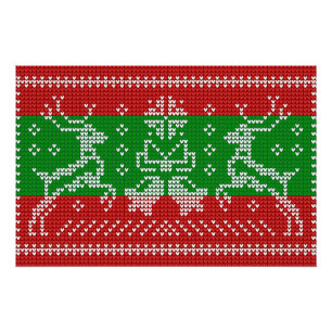Ugly sweater jingle bells Xmas reindeers crochet Poster