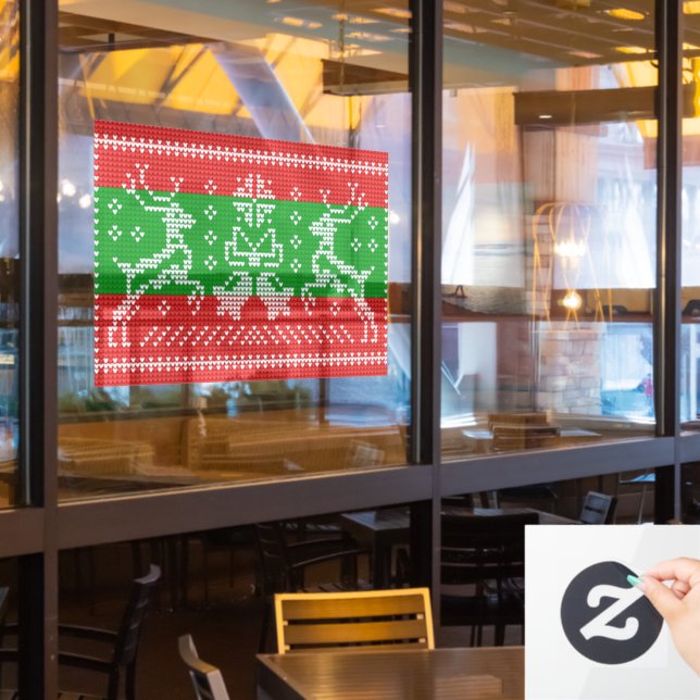 Ugly sweater jingle bells Xmas reindeers crochet Window Cling (Restaurant Window)