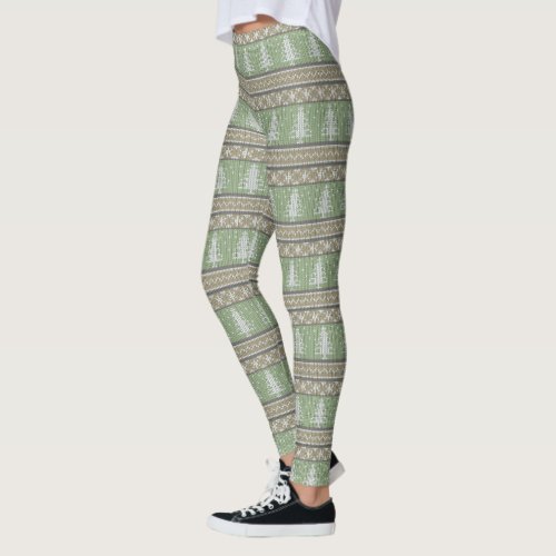 Ugly Sweater Knit Christmas Pattern  Light Green Leggings