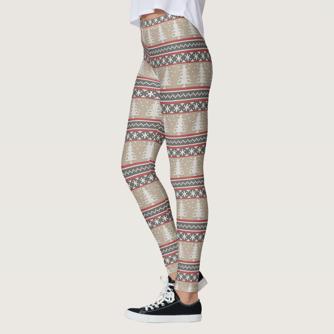 Ugly Sweater Knit Christmas Pattern | Tan Leggings | Zazzle