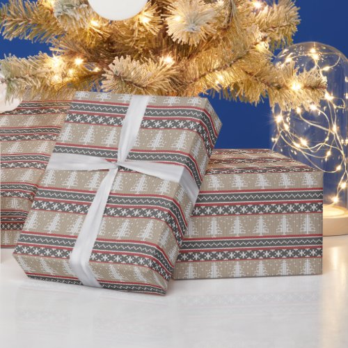 Ugly Sweater Knit Christmas Pattern  Tan Wrapping Paper