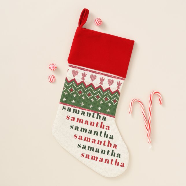 Ugly Sweater Knitted Hygge Angel Hearts Christmas Christmas Stocking (Front)