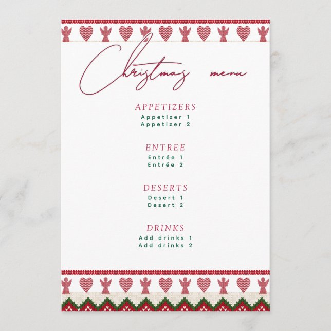 Ugly Sweater Knitted Hygge Angels Hearts Christmas Menu (Front)
