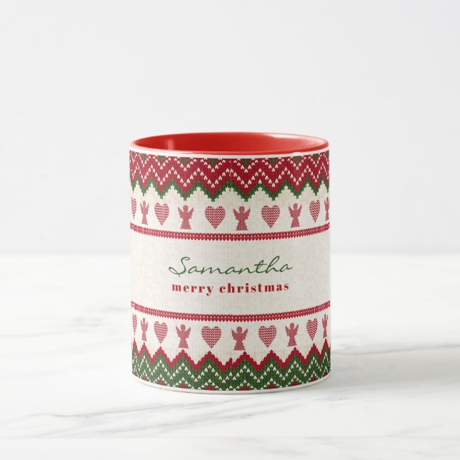 Ugly Sweater Knitted Hygge Angels Hearts Christmas Mug (Center)