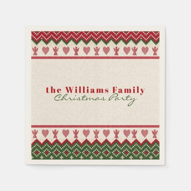 Ugly Sweater Knitted Hygge Angels Hearts Christmas Napkins (Front)