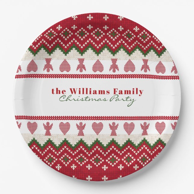 Ugly Sweater Knitted Hygge Angels Hearts Christmas Paper Plates (Front)