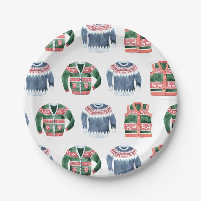 Ugly Sweater "Let's Get Ugly" Christmas Party Paper Plates (Front)