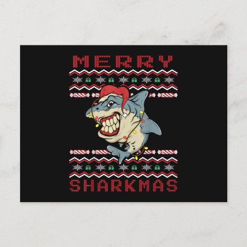 Ugly Sweater Merry Sharkmas Shark Santa Christmas  Postcard