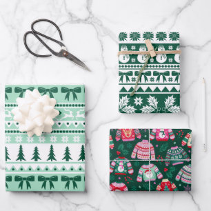 Ugly Sweater Mint and Dark Green Christmas Wrapping Paper Sheets