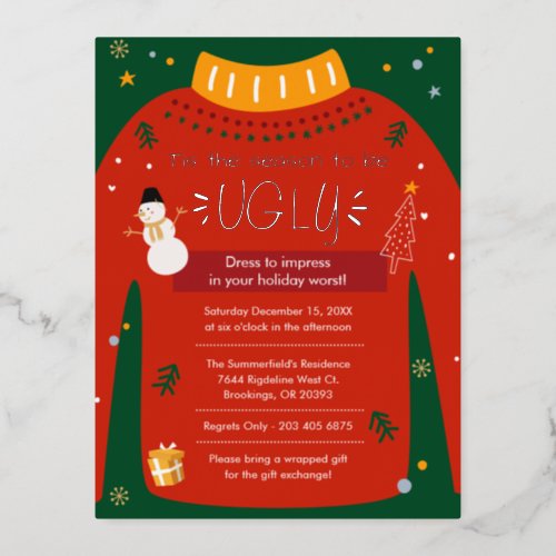 Ugly Sweater Modern Christmas Party Silver Foil Holiday Postcard