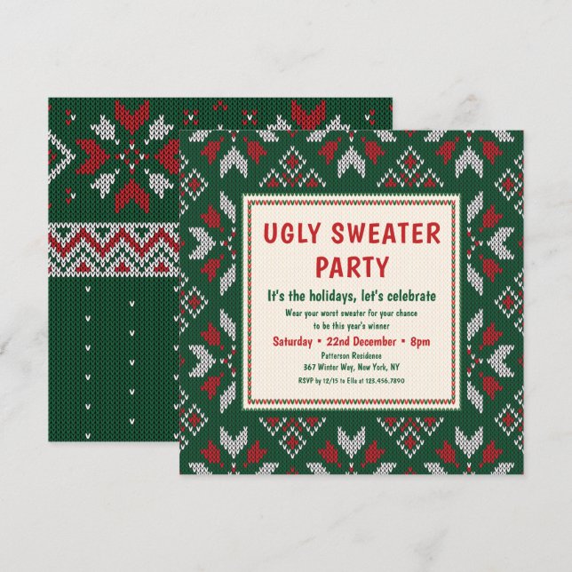 Ugly Sweater Modern Holiday Party Invitation (Front/Back)