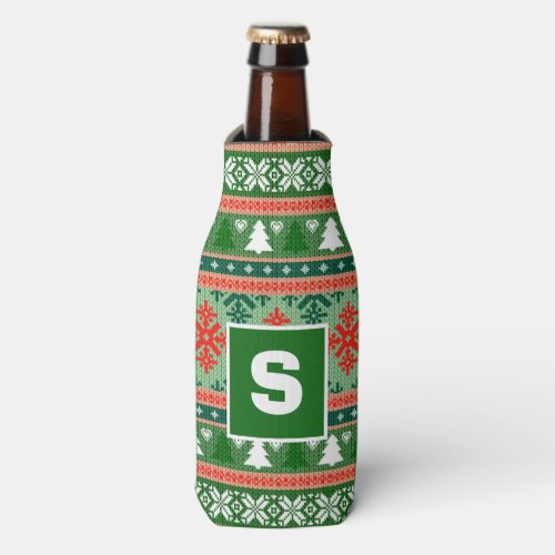 Ugly Sweater Monogram Christmas Bottle Cooler