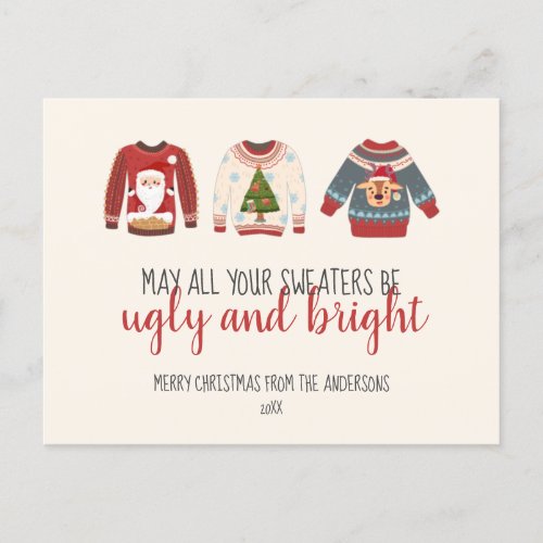Ugly Sweater Non_Photo Holiday Colorful Postcard
