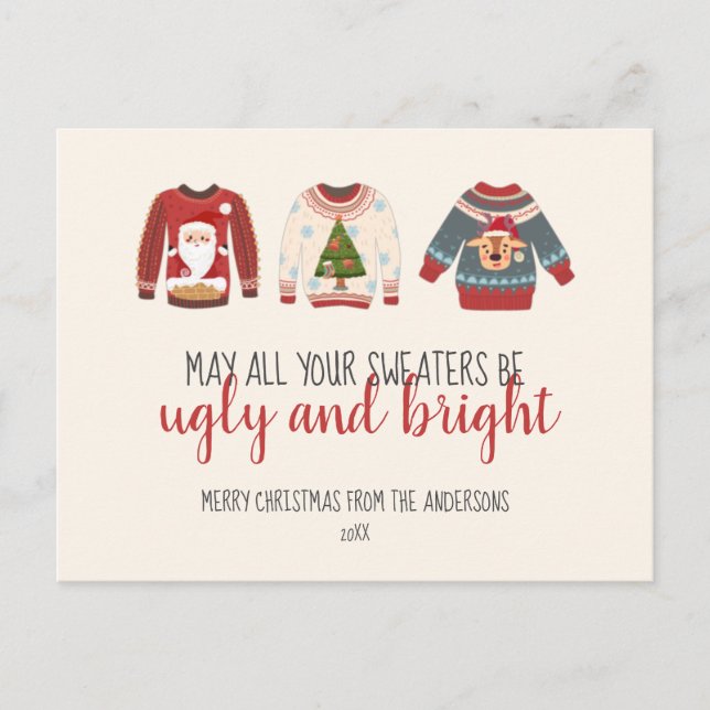 Ugly Sweater Non-Photo Holiday Colorful Postcard (Front)