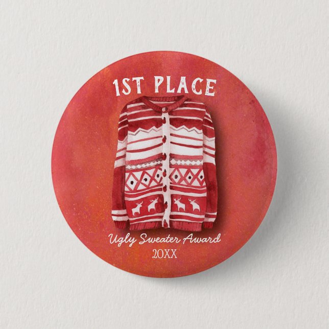 Ugly Sweater Office Christmas Party Award Button (Front)