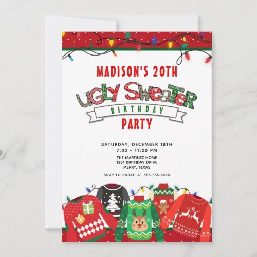 Ugly Sweater Party 20th Birthday Invitation